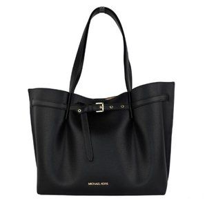 Michael Kors Emilia Large East West Black Pebbled Leather Tote Handbag